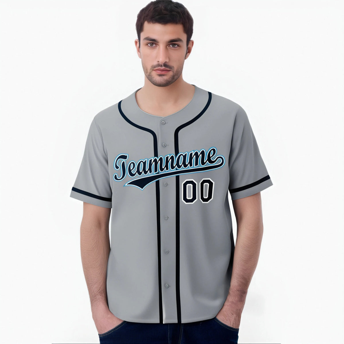 Custom Gray Navy Authentic Baseball Jersey