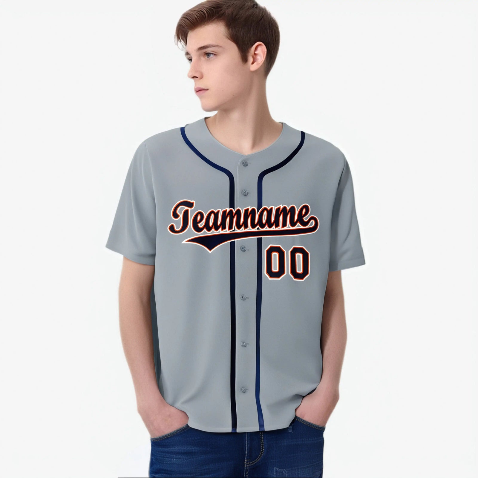 Custom Gray Navy Orange Authentic Baseball Jersey