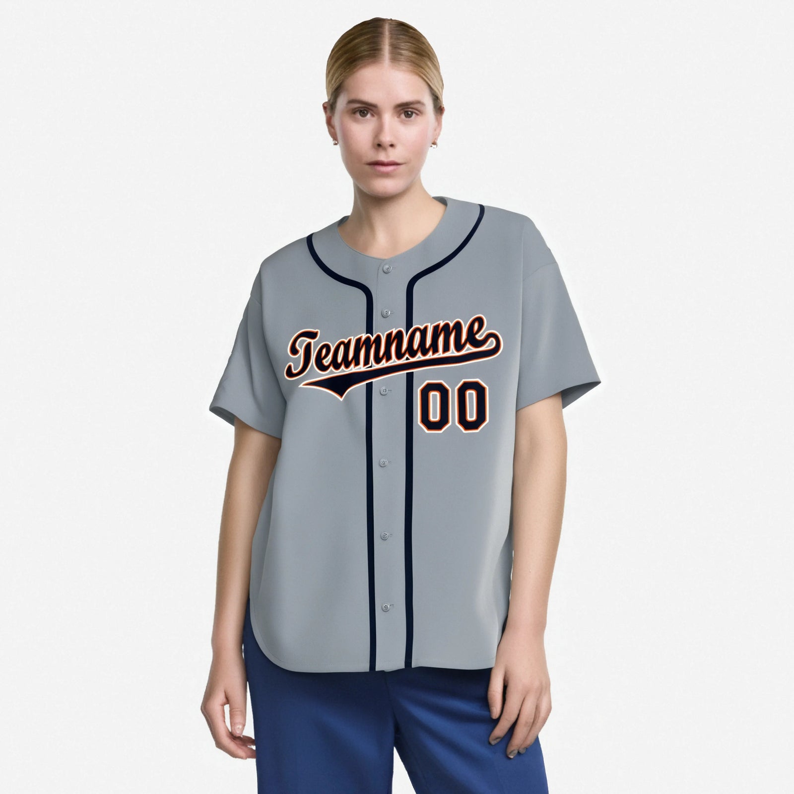 Custom Gray Navy Orange Authentic Baseball Jersey