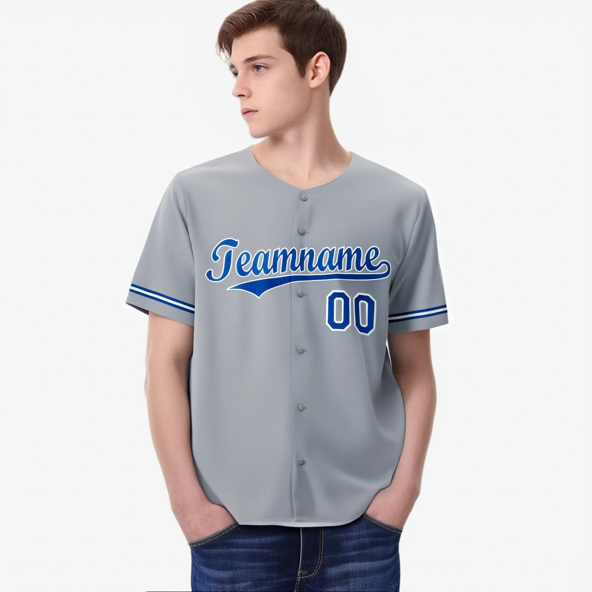 Custom Gray Blue White Authentic Baseball Jersey