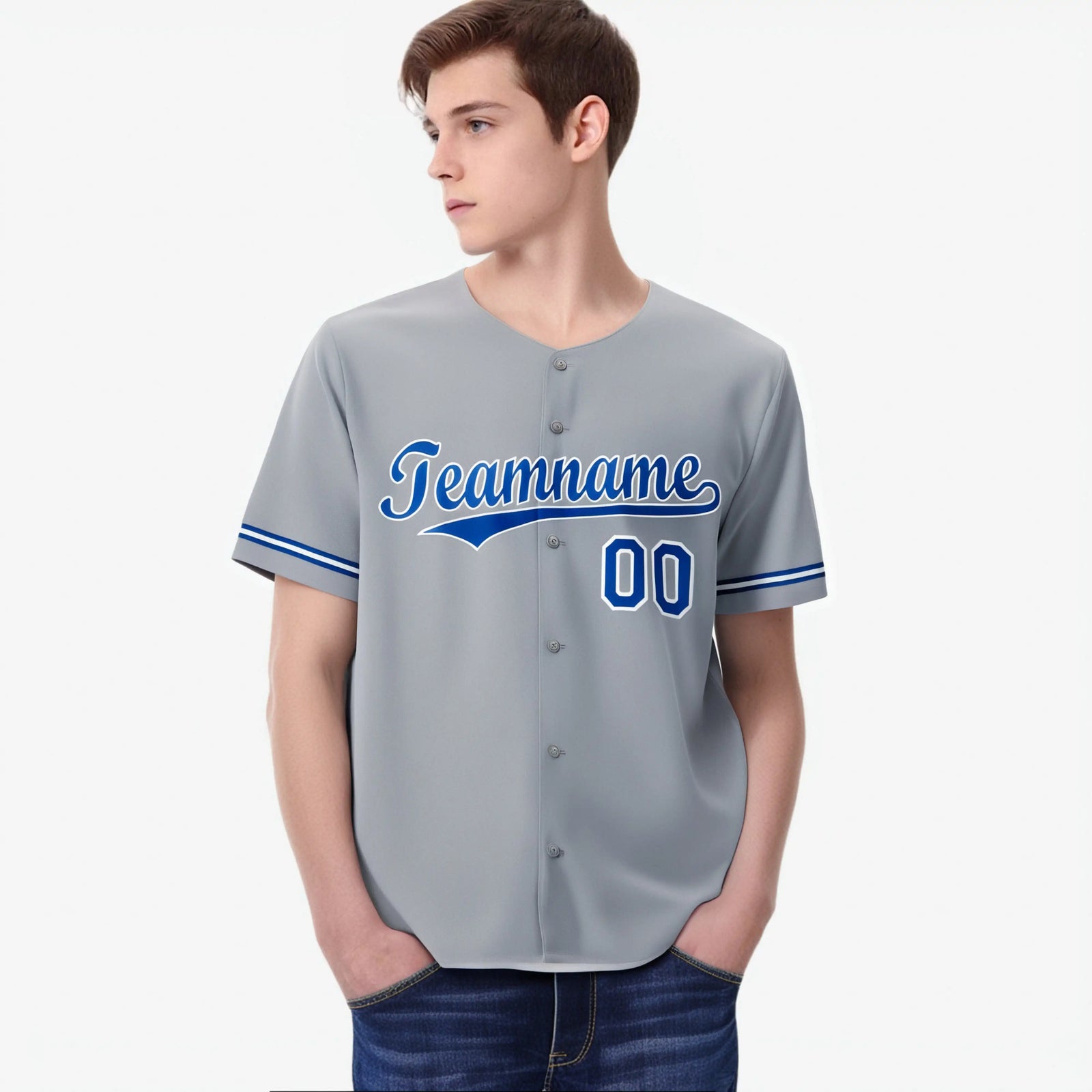 Custom Gray Blue White Authentic Baseball Jersey