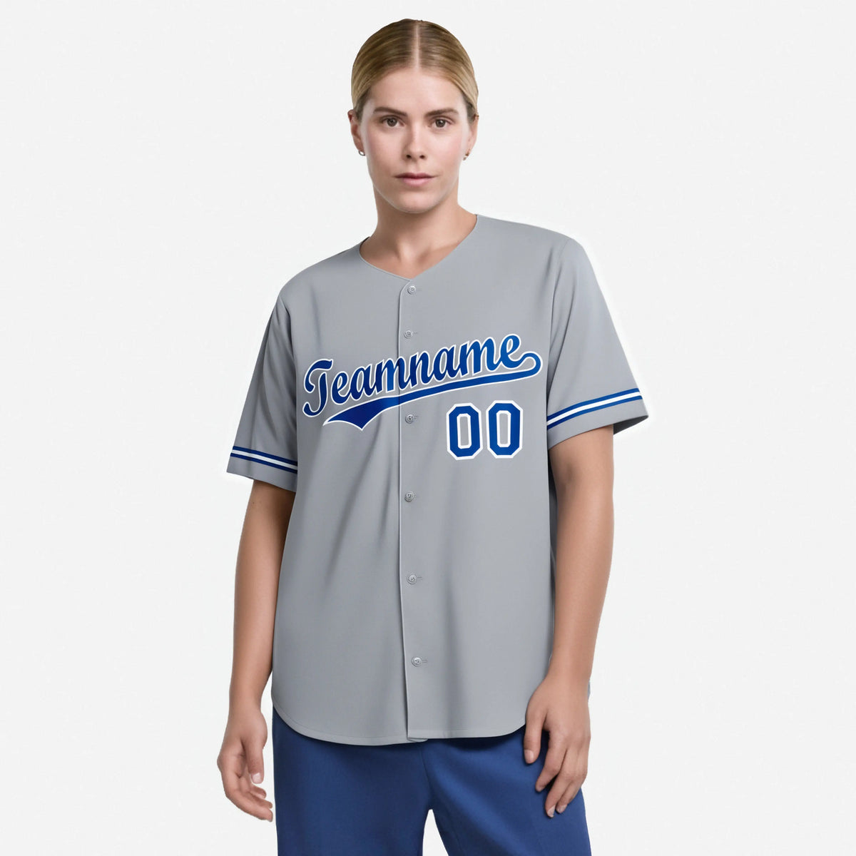 Custom Gray Blue White Authentic Baseball Jersey