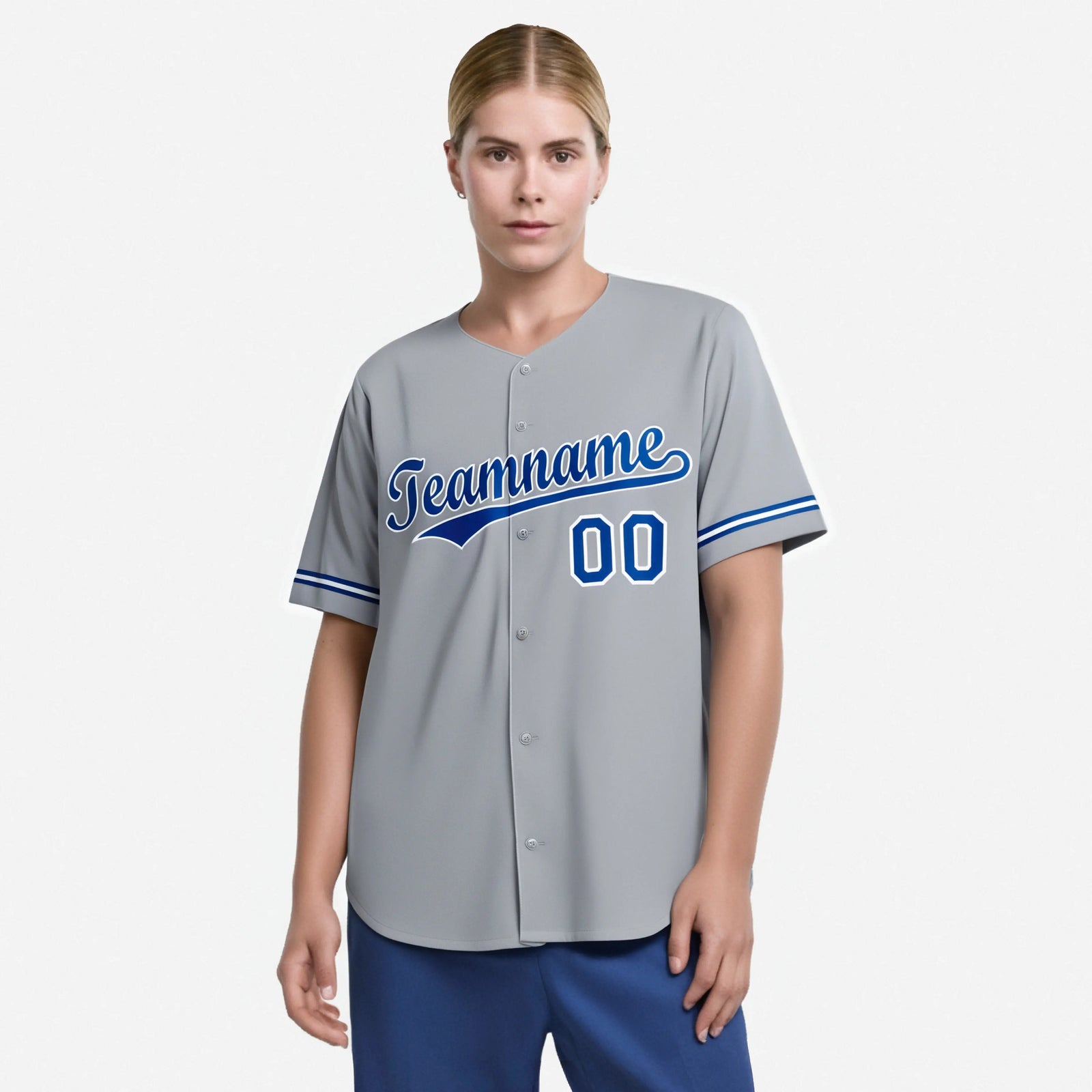 Custom Gray Blue White Authentic Baseball Jersey