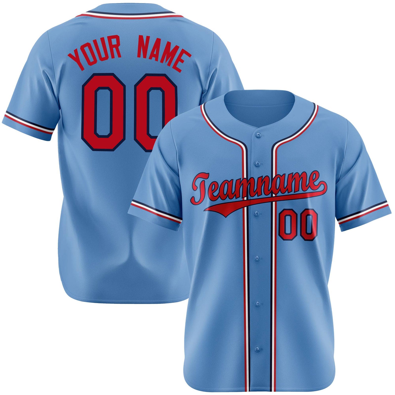 Custom Light Blue Red White Authentic Baseball Jersey