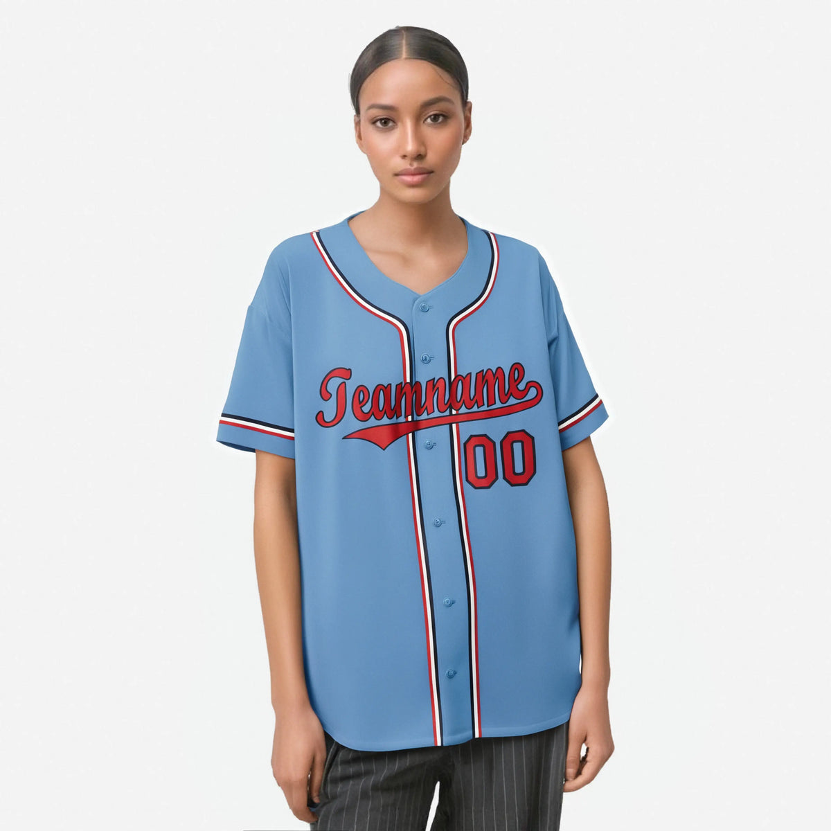 Custom Light Blue Red White Authentic Baseball Jersey
