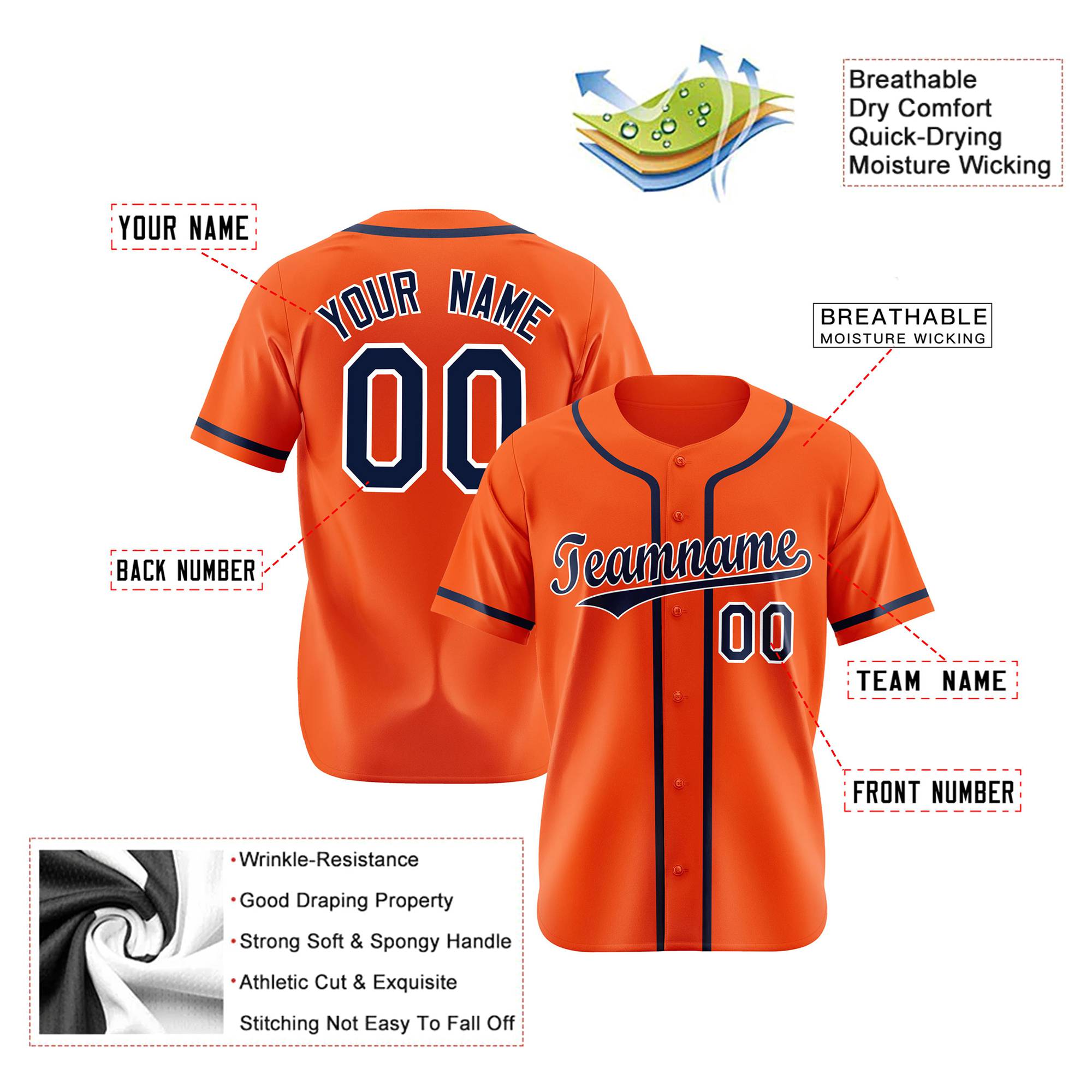 Custom Orange Navy White Authentic Baseball Jersey