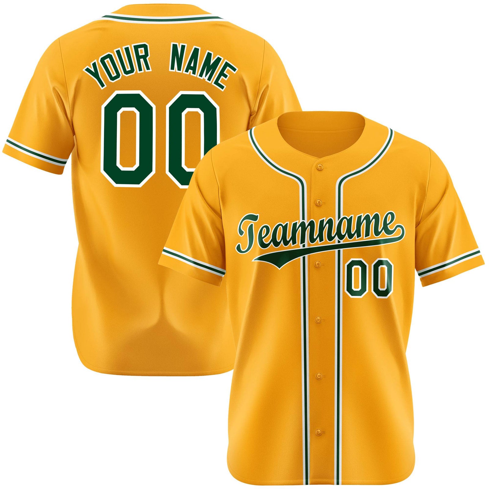 Custom Gold Green Authentic Baseball Jersey