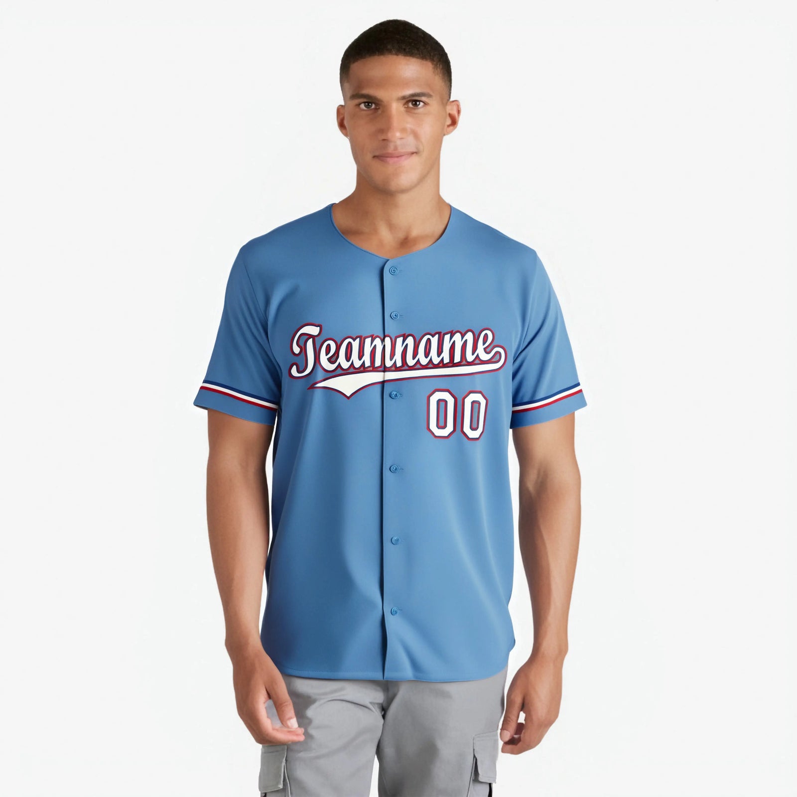 Custom Light Blue White Red Authentic Baseball Jersey
