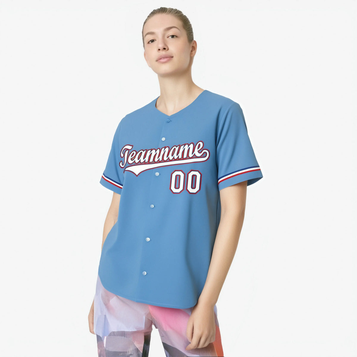 Custom Light Blue White Red Authentic Baseball Jersey