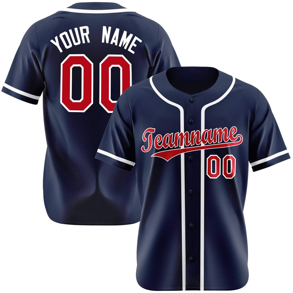 Custom Navy Red White Authentic Baseball Jersey