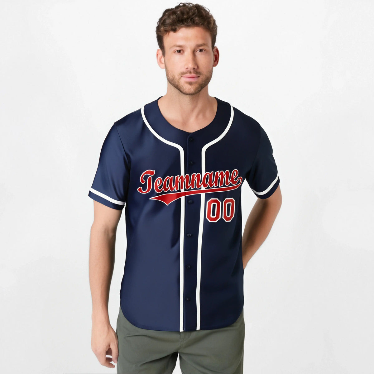 Custom Navy Red White Authentic Baseball Jersey