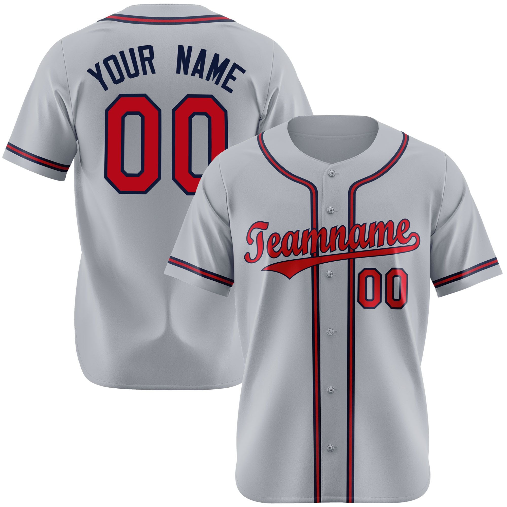 Custom Gray Red Navy Authentic Baseball Jersey