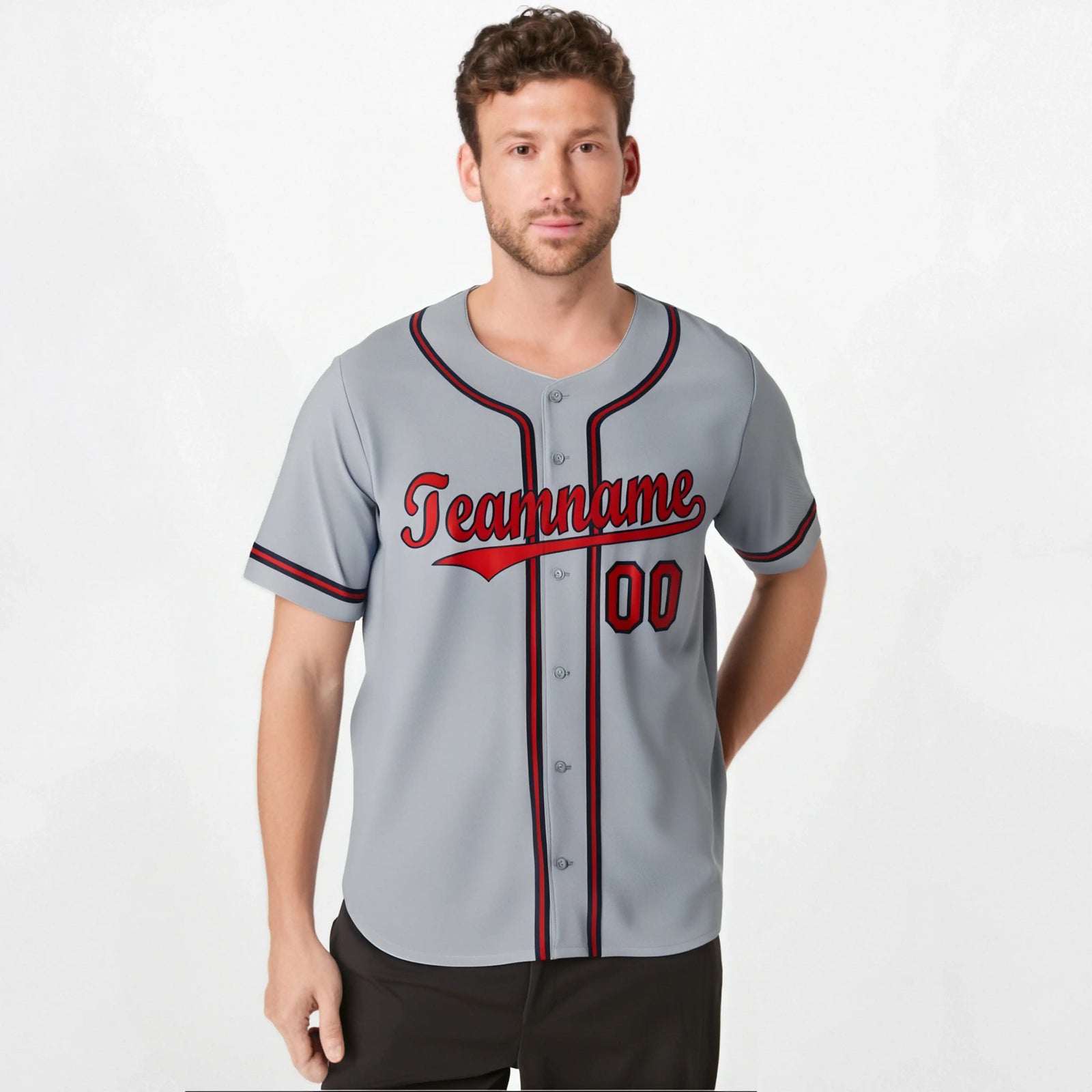 Custom Gray Red Navy Authentic Baseball Jersey