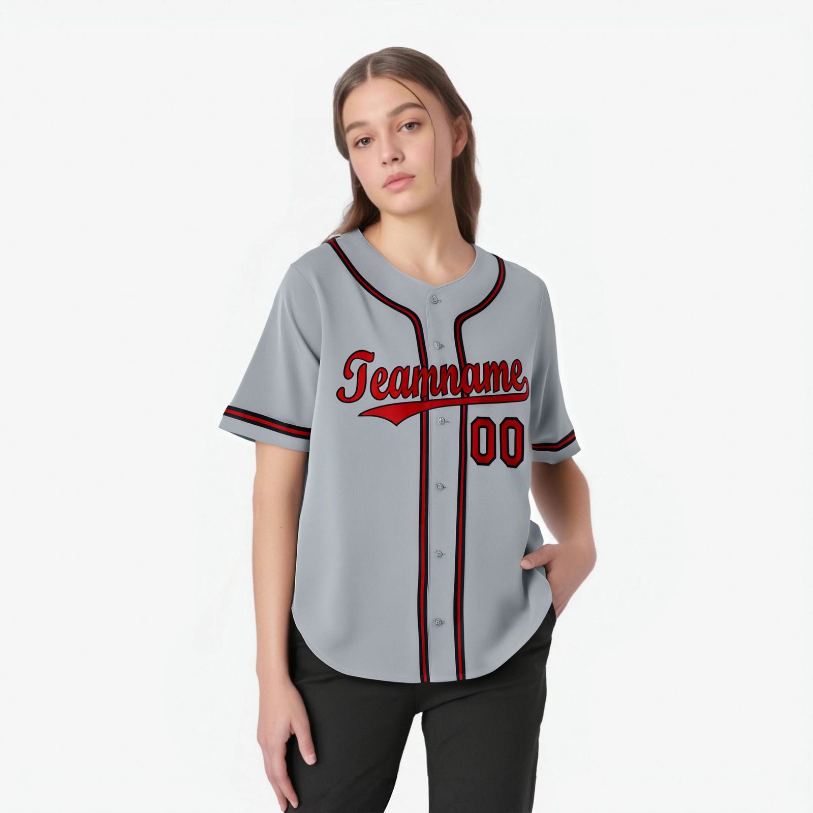 Custom Gray Red Navy Authentic Baseball Jersey