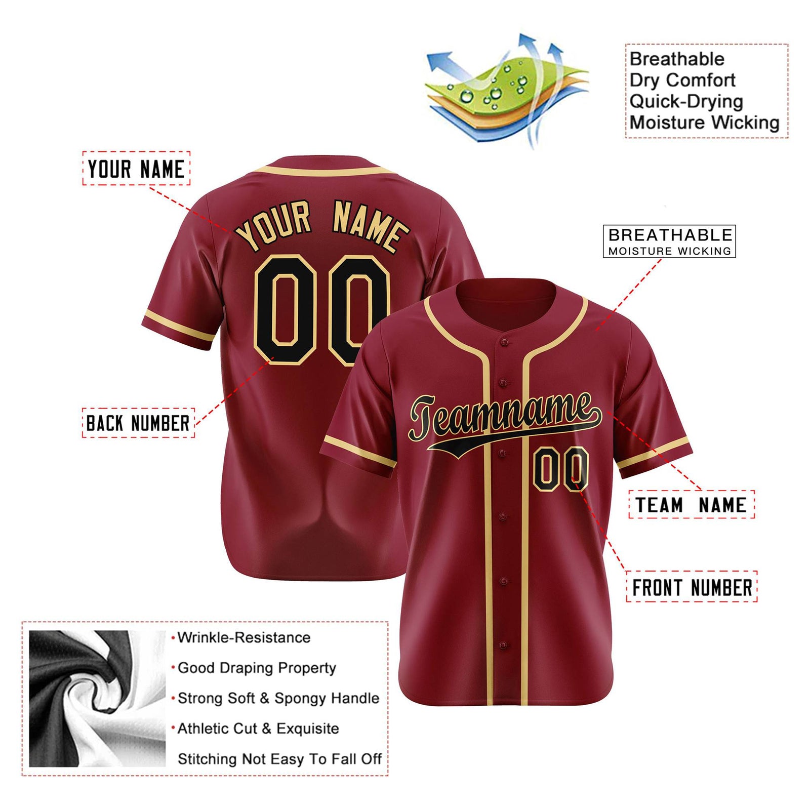 Custom Crimson Khaki Authentic Baseball Jersey