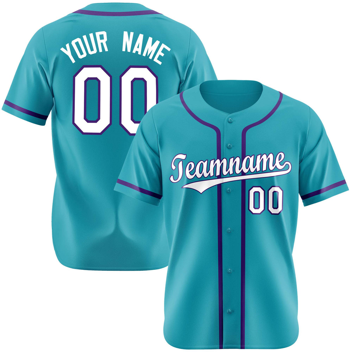 Custom Teal White Purple Authentic Baseball Jersey