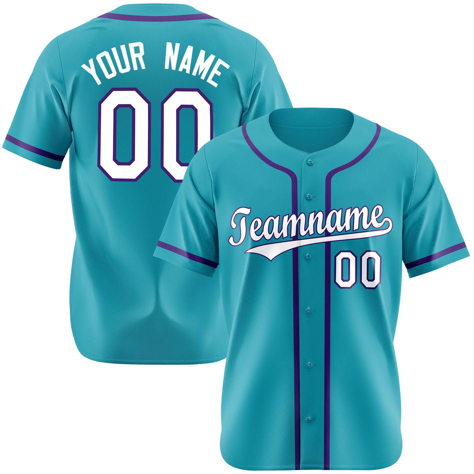 Custom Teal White Purple Authentic Baseball Jersey