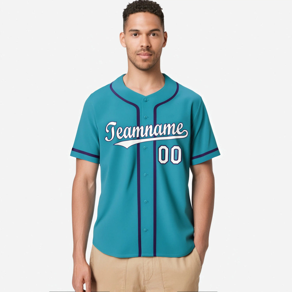 Custom Teal White Purple Authentic Baseball Jersey
