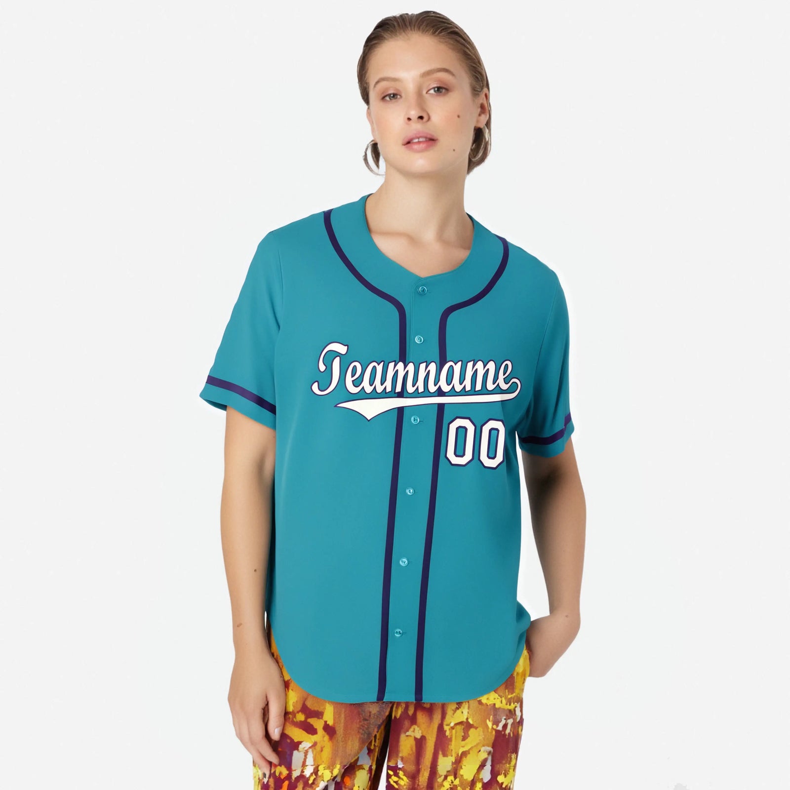 Custom Teal White Purple Authentic Baseball Jersey