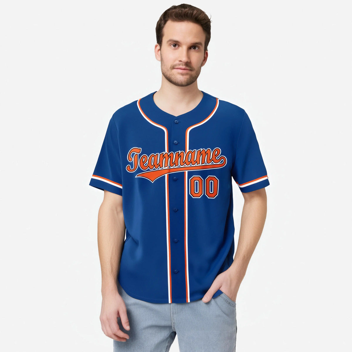 Custom Royal Blue Orange White Authentic Baseball Jersey