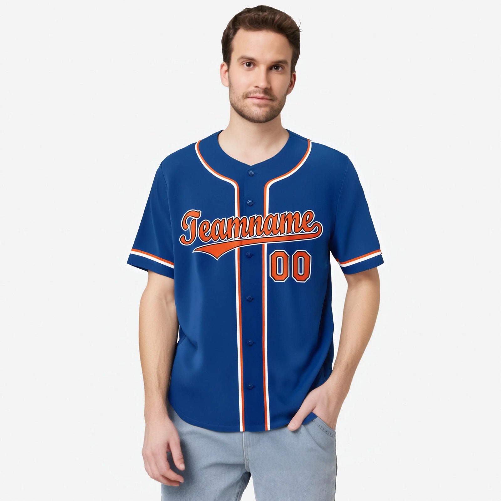 Custom Royal Blue Orange White Authentic Baseball Jersey