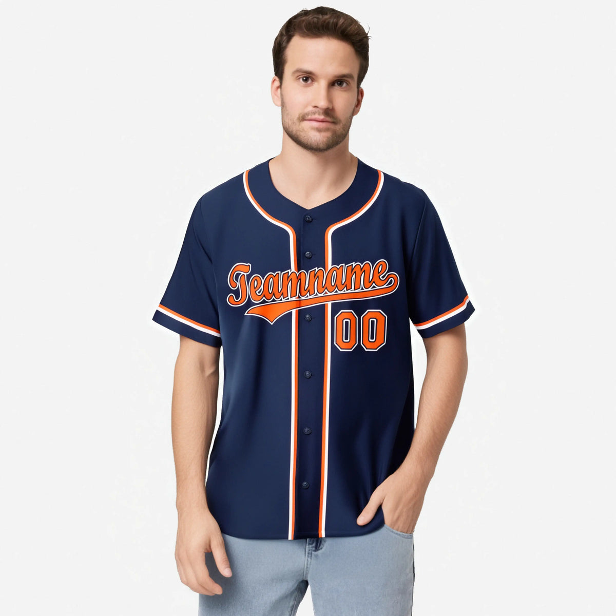 Custom Navy Orange White Authentic Baseball Jersey