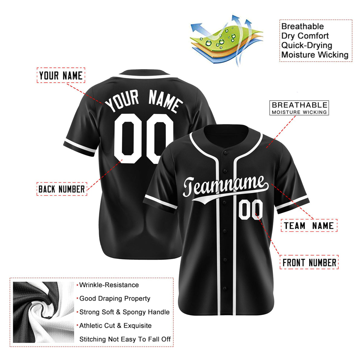 Custom Black White Authentic Baseball Jersey