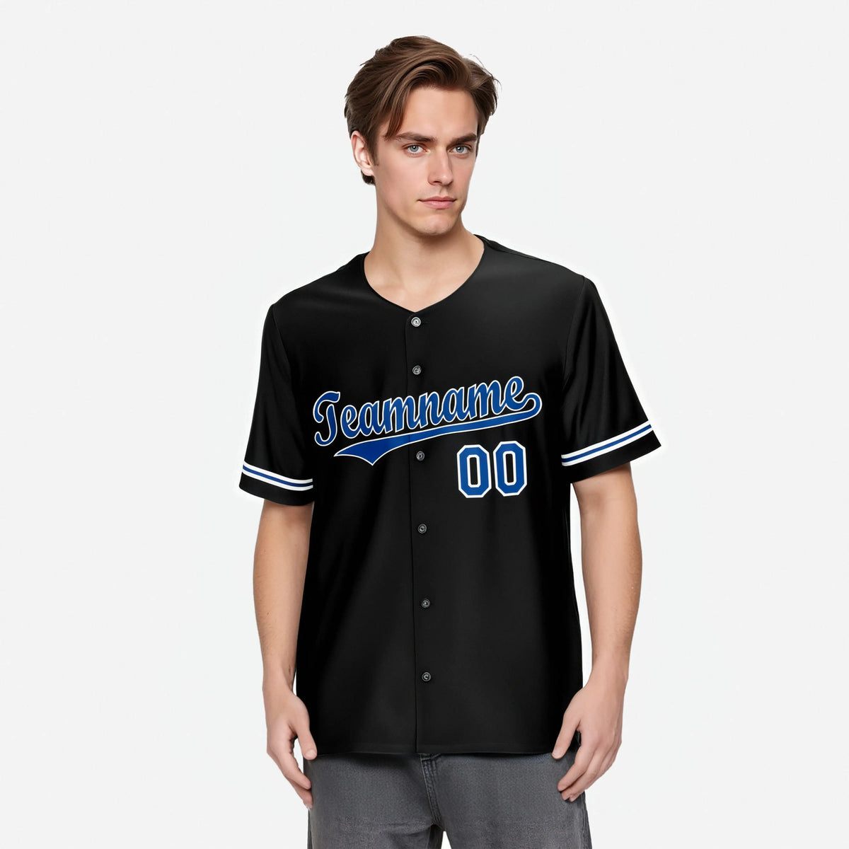 Custom Black Blue White Authentic Baseball Jersey