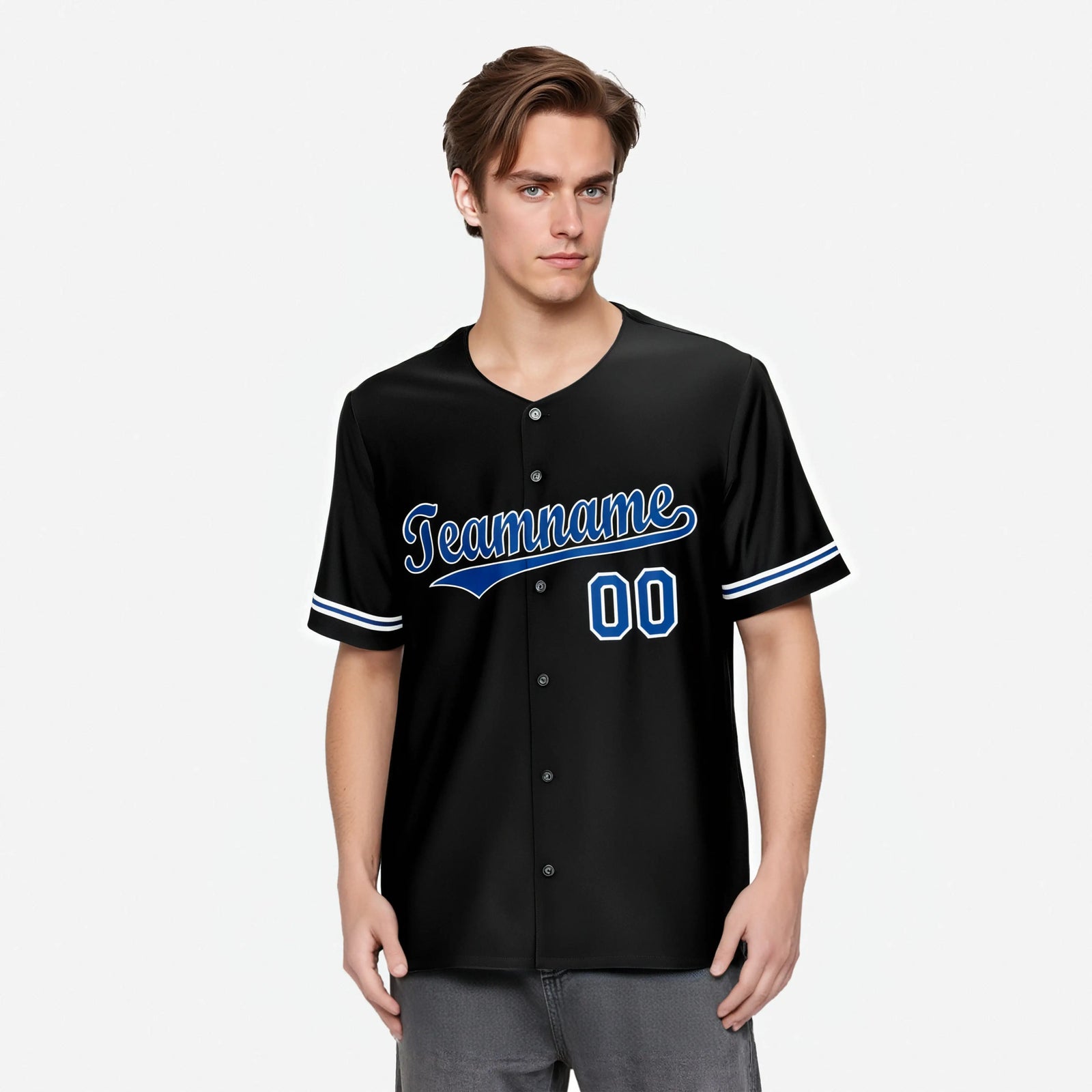 Custom Black Blue White Authentic Baseball Jersey