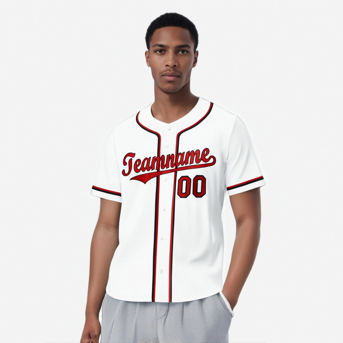 Custom White Red Black Authentic Baseball Jersey