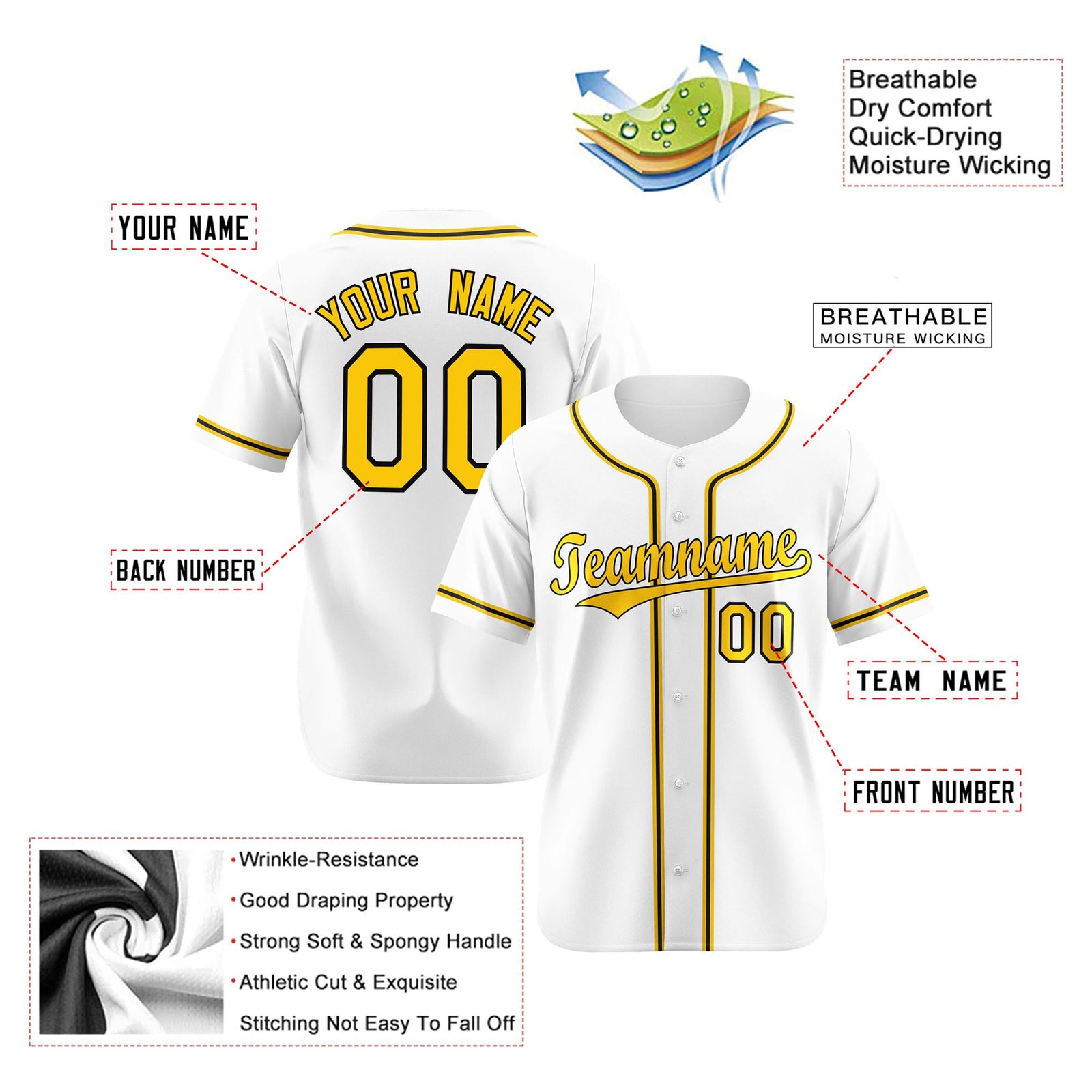 Custom White Yellow Black Authentic Baseball Jersey
