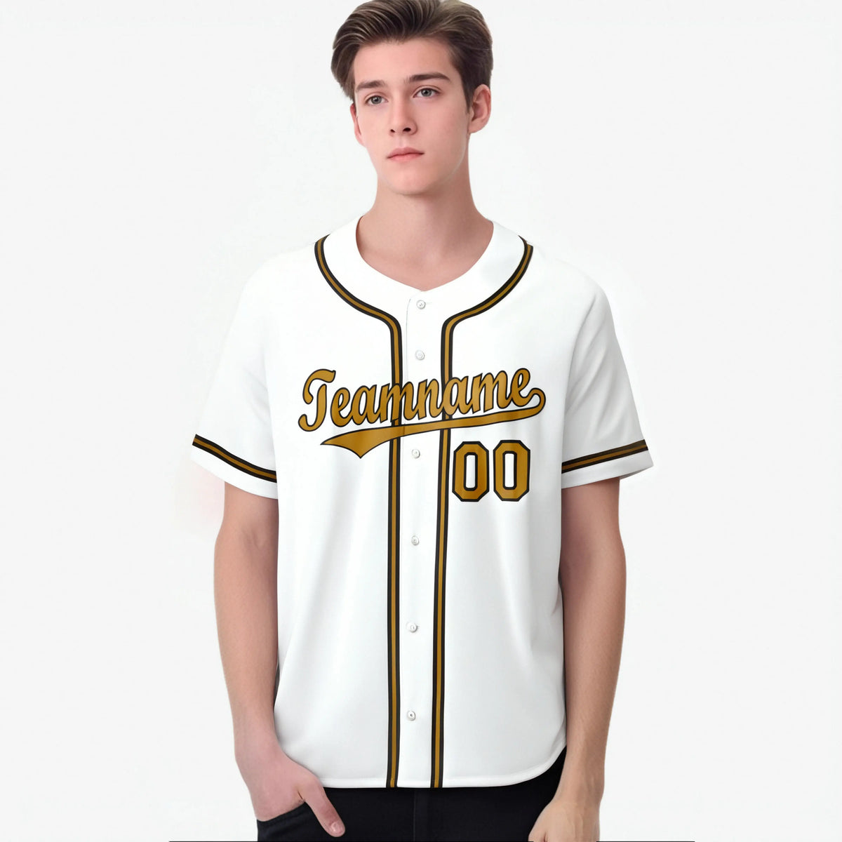 Custom White Old Gold Black Authentic Baseball Jersey