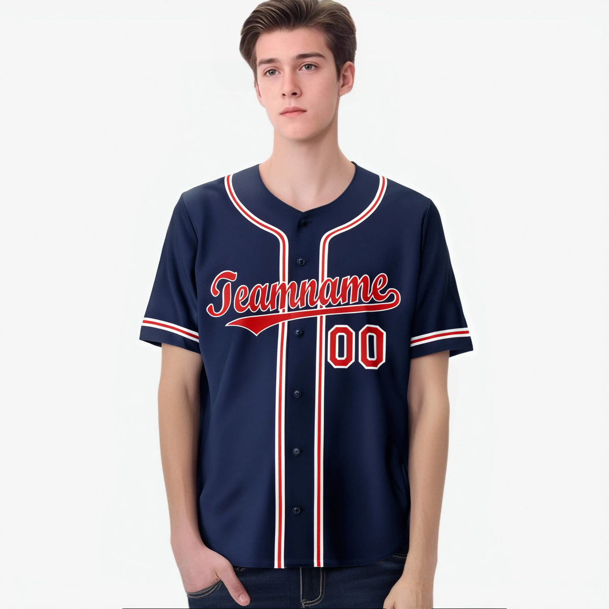 Custom Navy Red White Authentic Baseball Jersey