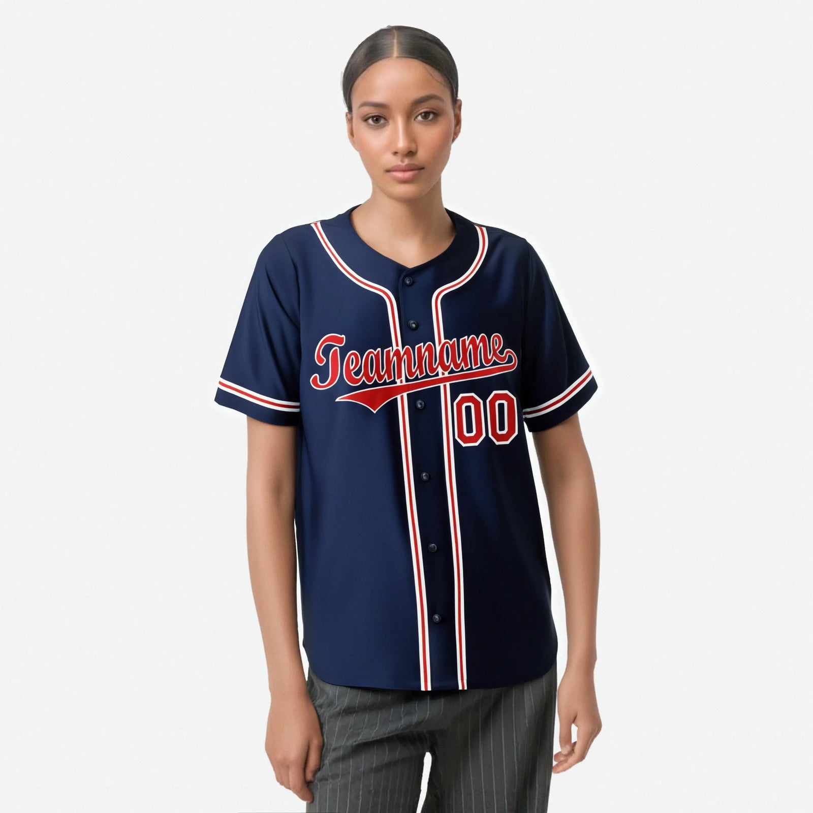 Custom Navy Red White Authentic Baseball Jersey