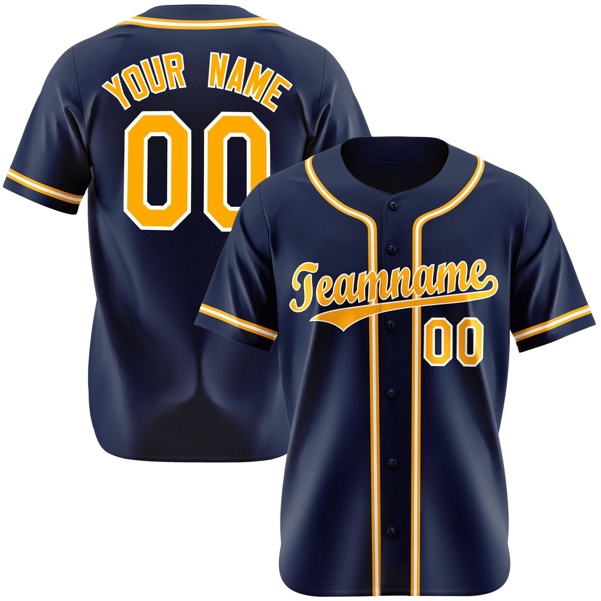 Custom Navy Yellow White Authentic Baseball Jersey