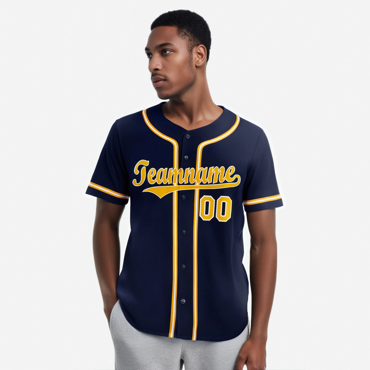Custom Navy Yellow White Authentic Baseball Jersey