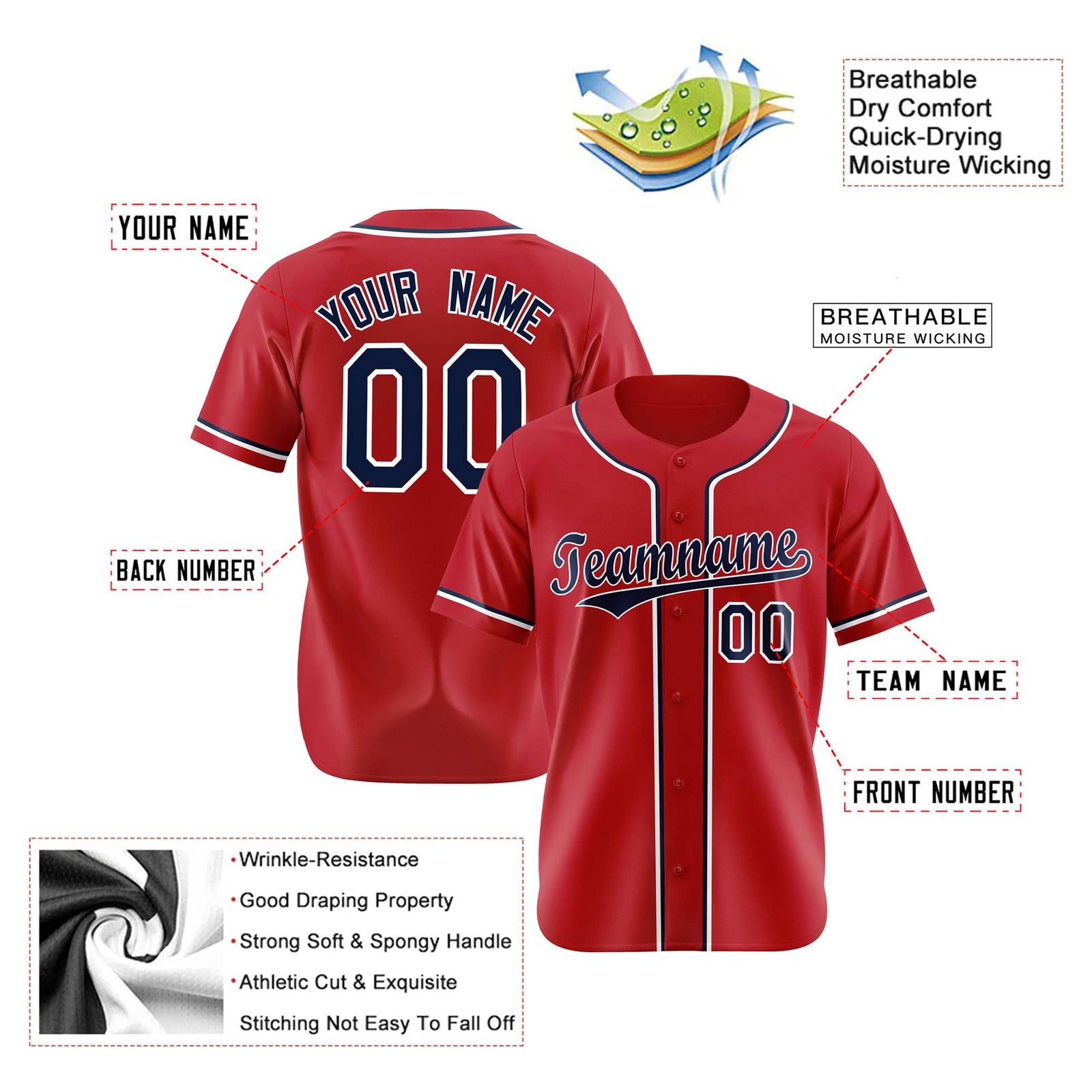 Custom Royal Red Navy White Authentic Baseball Jersey