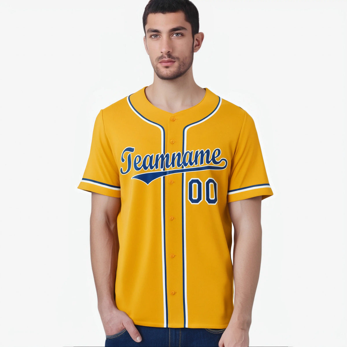 Custom Gold Blue White Authentic Baseball Jersey