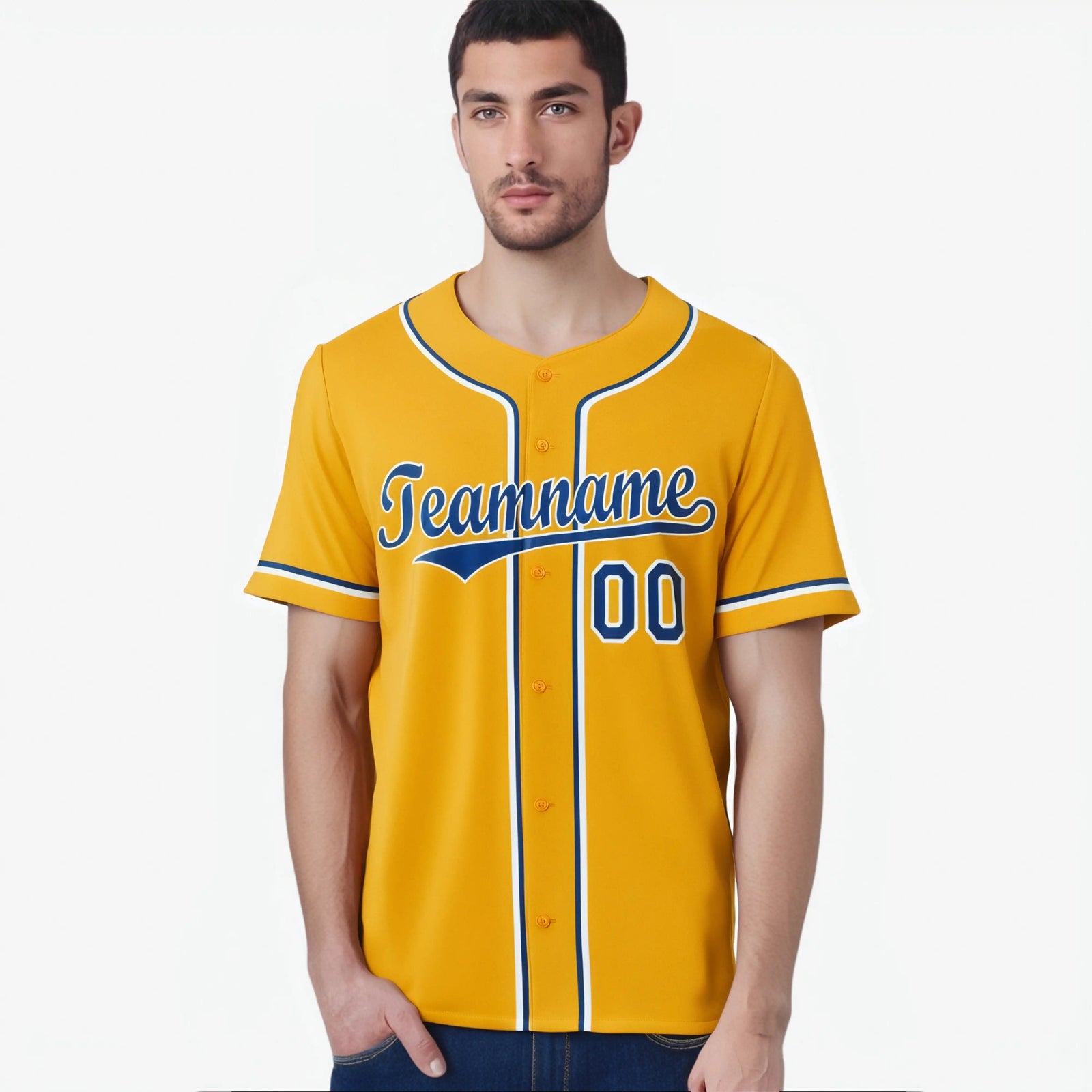 Custom Gold Blue White Authentic Baseball Jersey