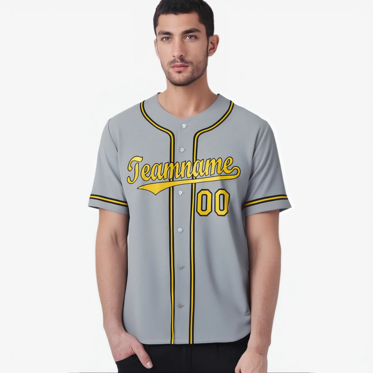Custom Gray Yellow Black Authentic Baseball Jersey