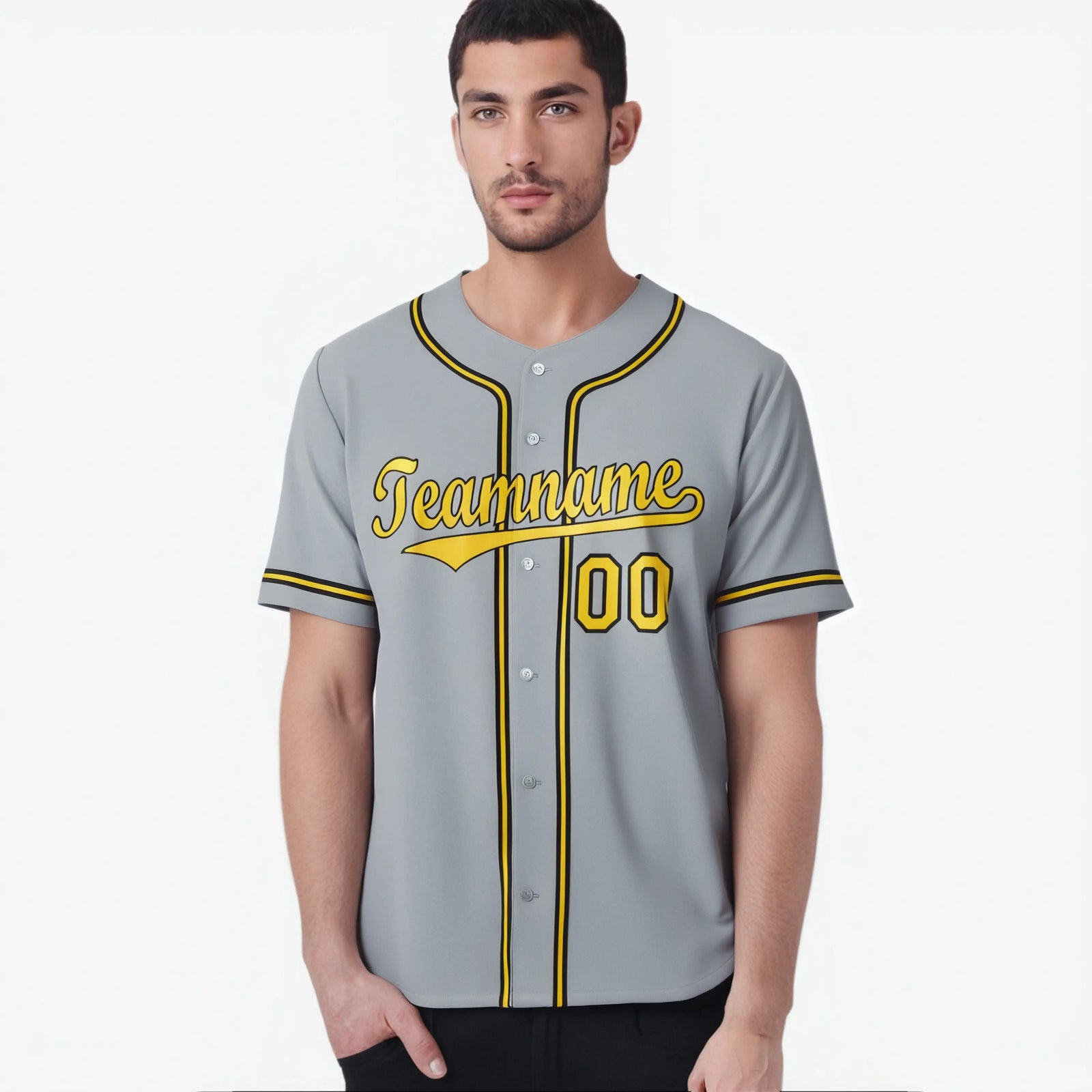 Custom Gray Yellow Black Authentic Baseball Jersey