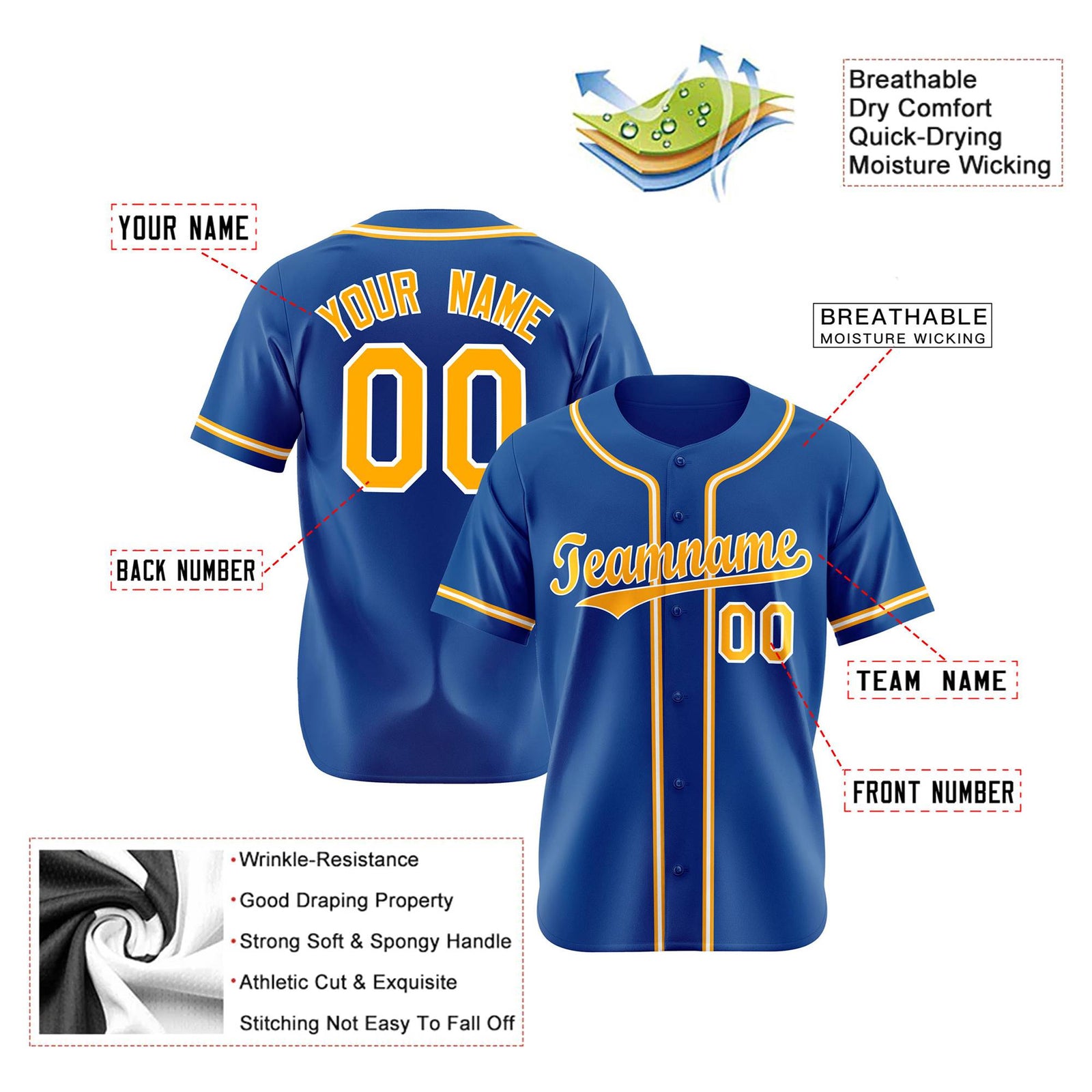 Custom Royal Blue Yellow White Authentic Baseball Jersey