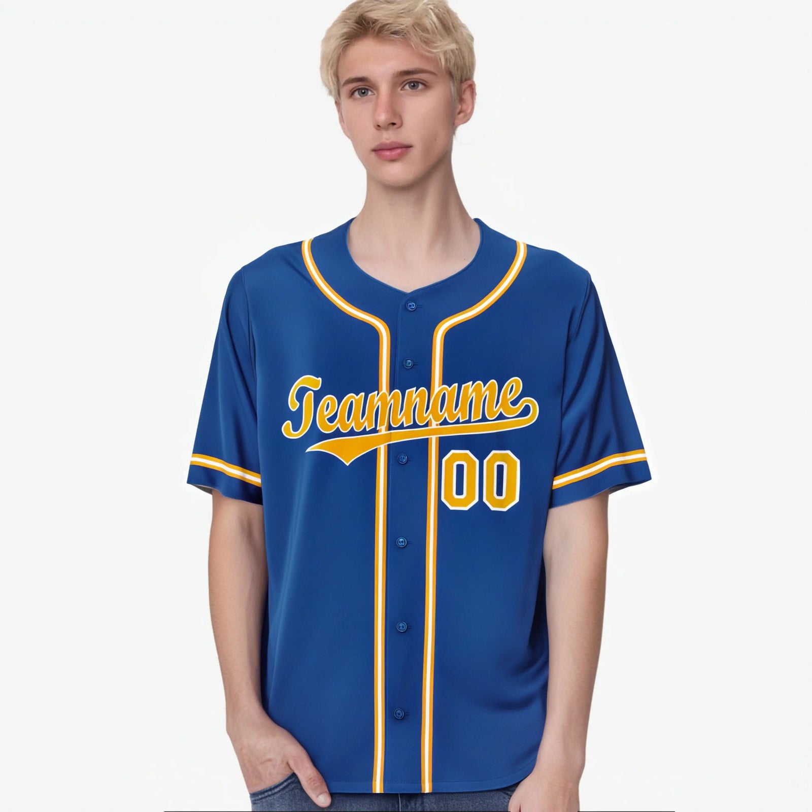 Custom Royal Blue Yellow White Authentic Baseball Jersey