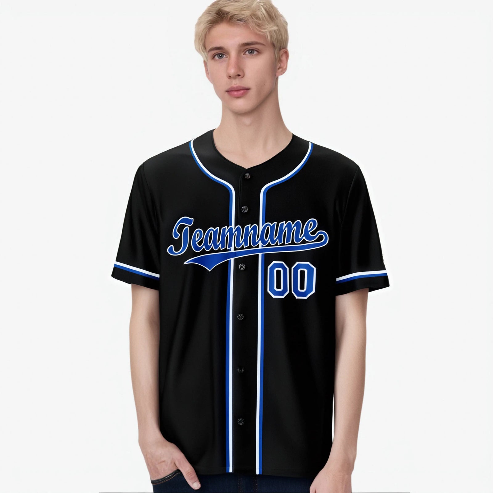 Custom Black Blue White Authentic Baseball Jersey