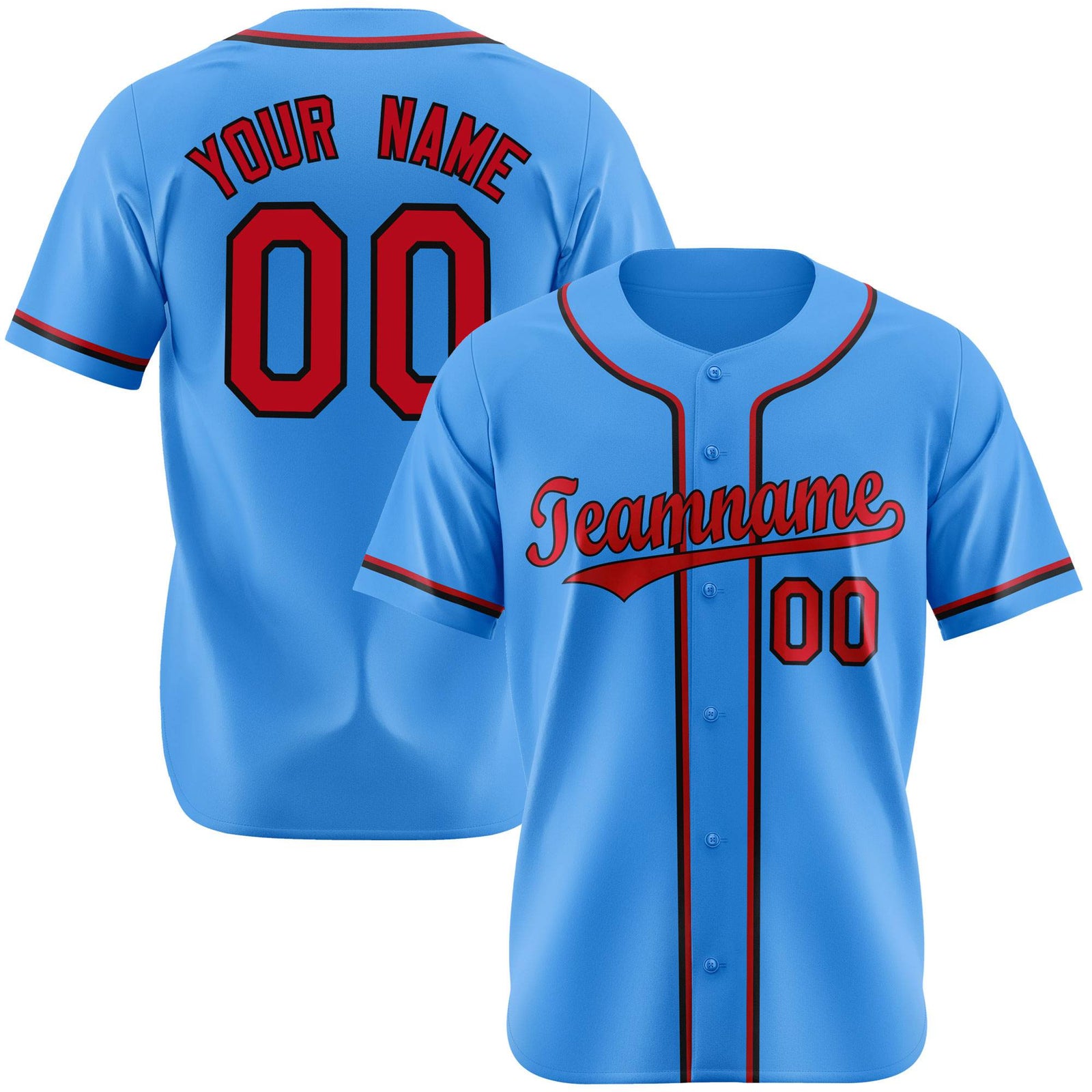 Custom Powder Blue Red Black Authentic Baseball Jersey