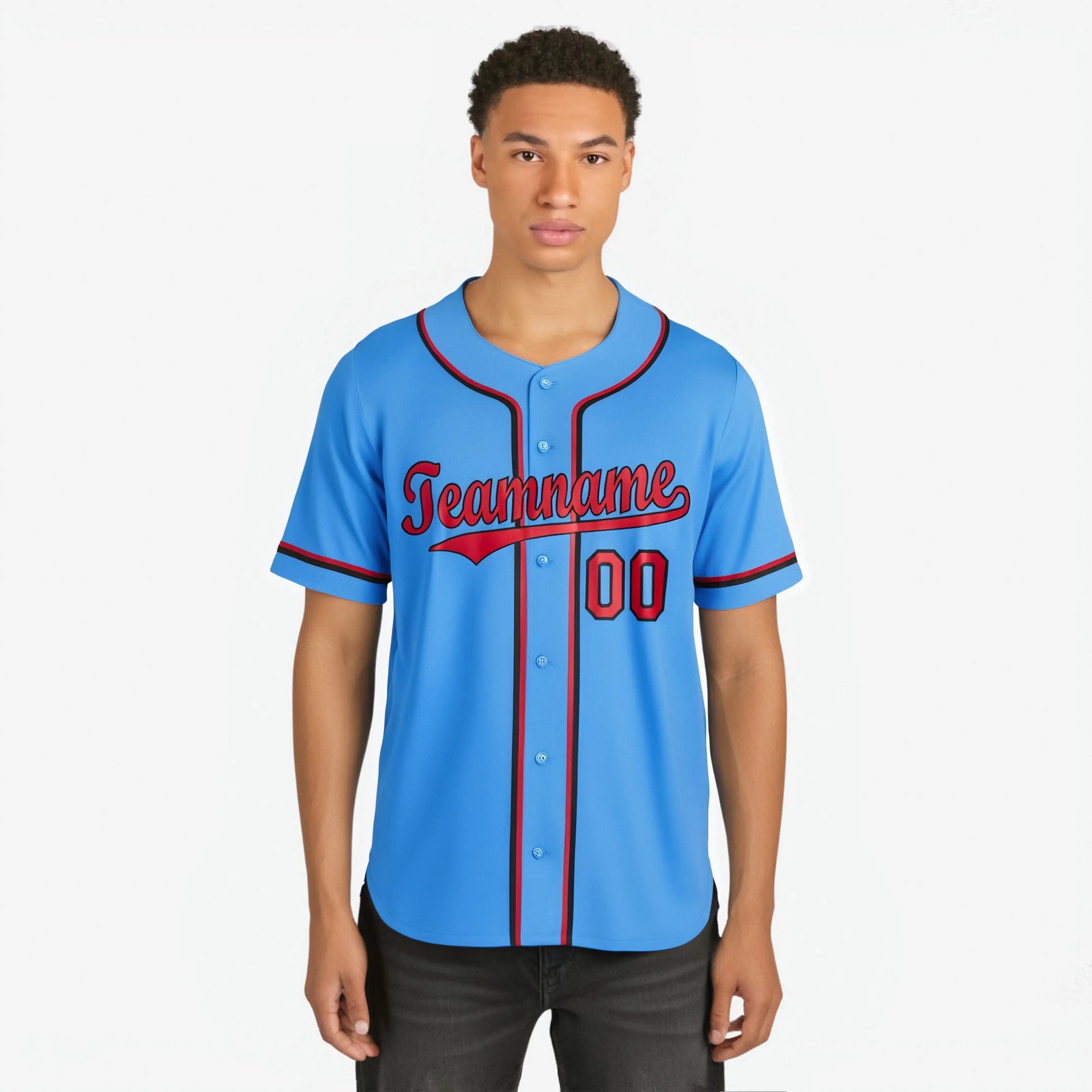 Custom Powder Blue Red Black Authentic Baseball Jersey