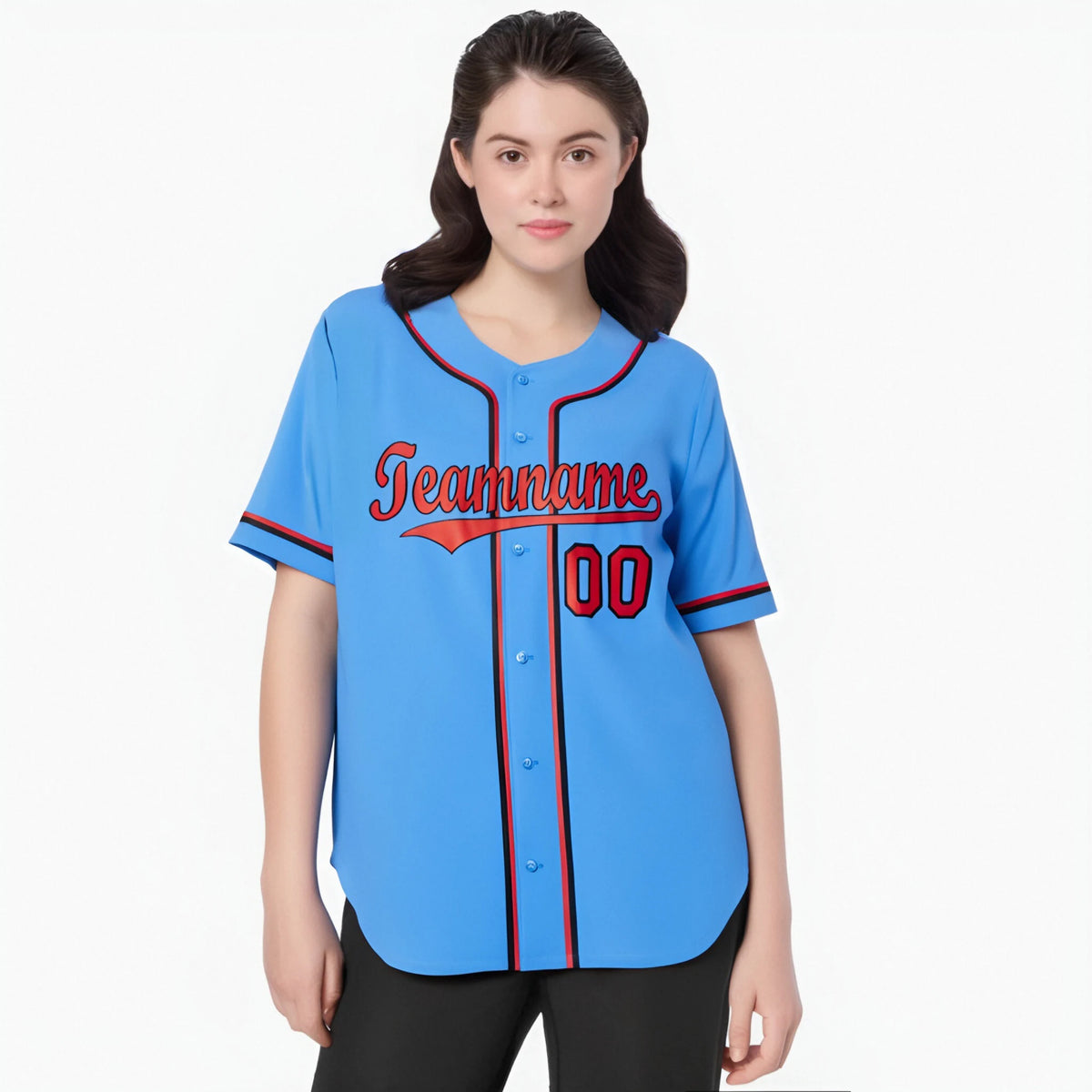Custom Powder Blue Red Black Authentic Baseball Jersey