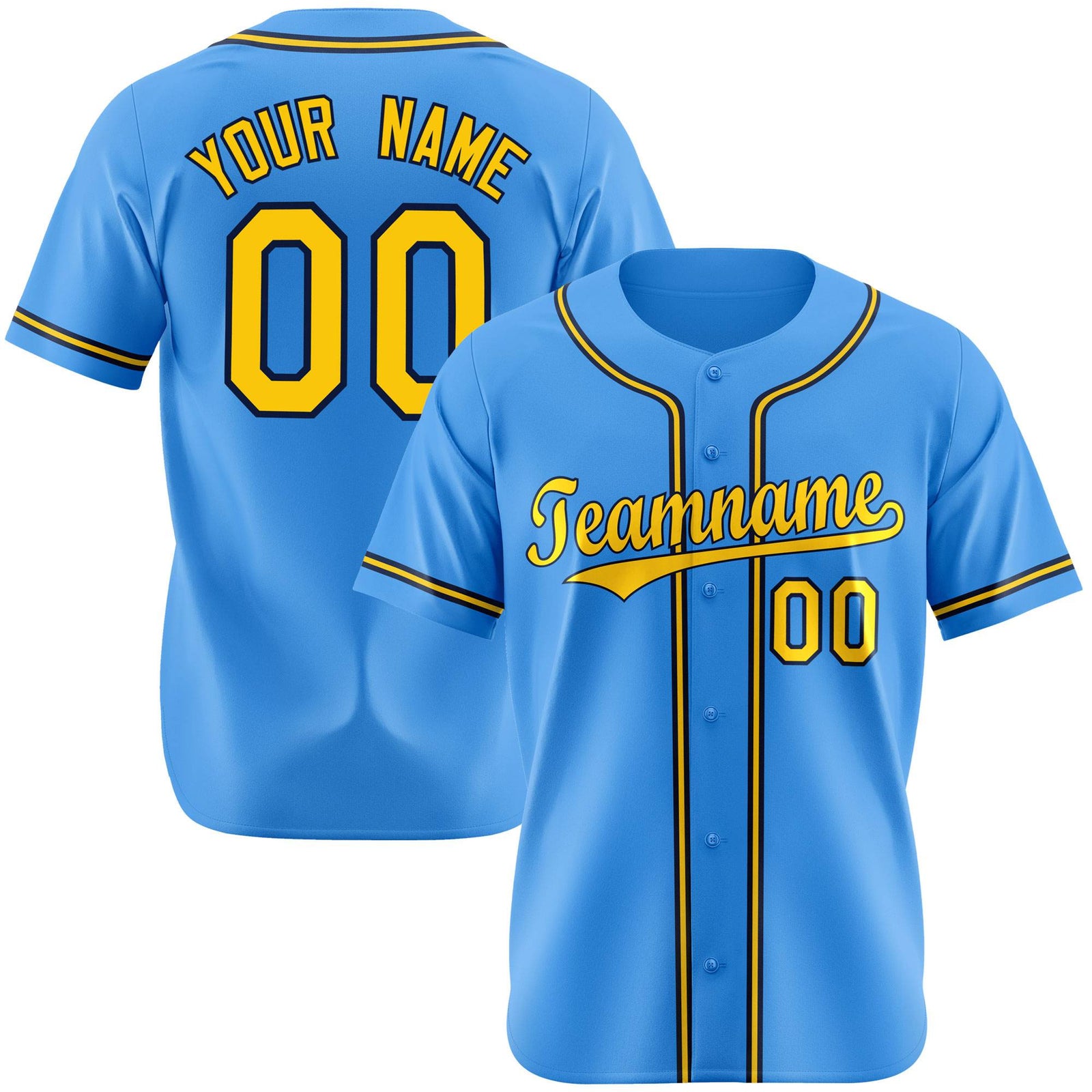 Custom Powder Blue Yellow Navy Authentic Baseball Jersey