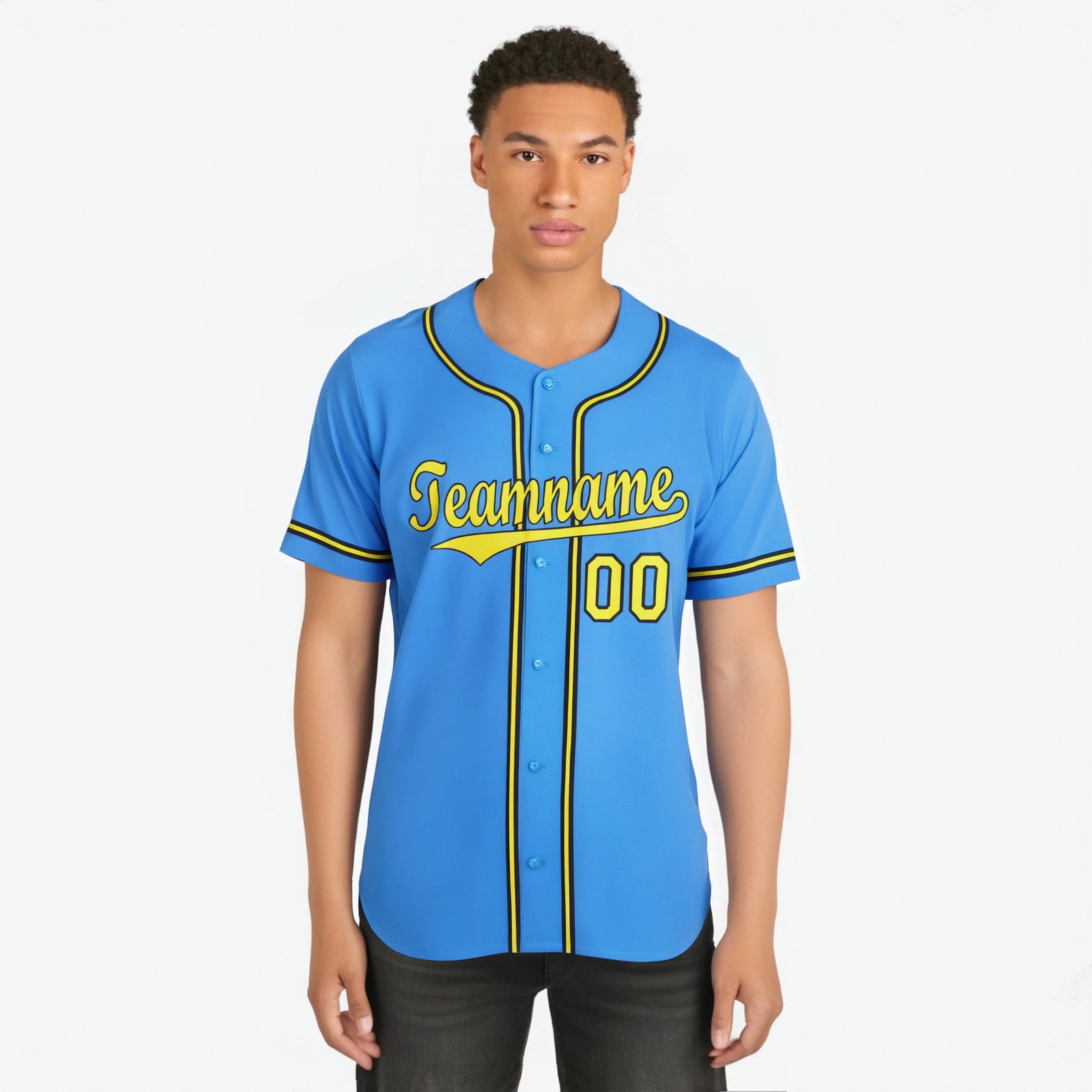 Custom Powder Blue Yellow Navy Authentic Baseball Jersey
