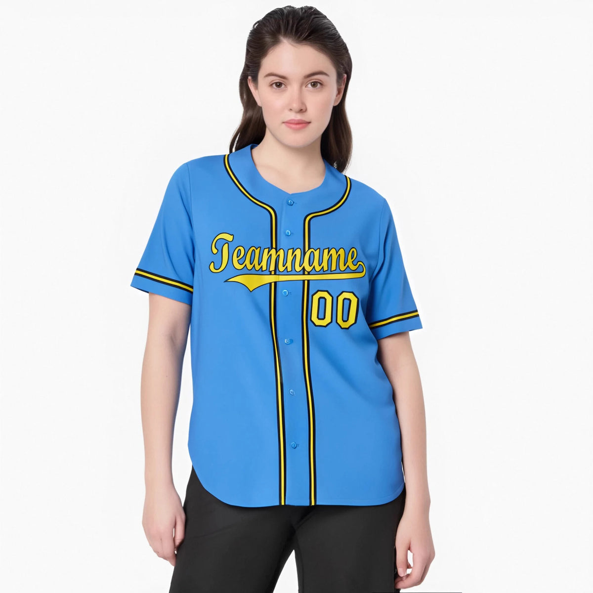 Custom Powder Blue Yellow Navy Authentic Baseball Jersey